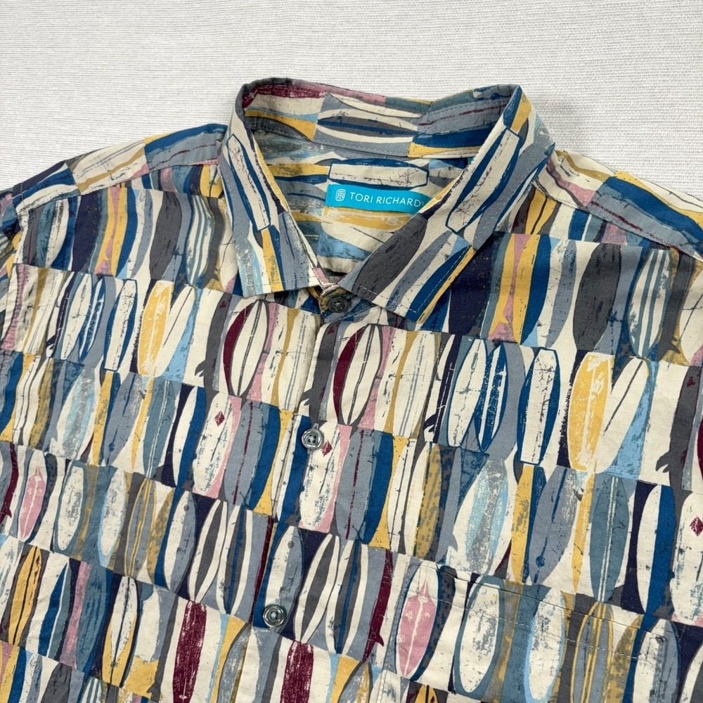 Tori Richard Hawaiian Shirt Mens Size XL Short Sleeve Surfboards Cotton Lawn